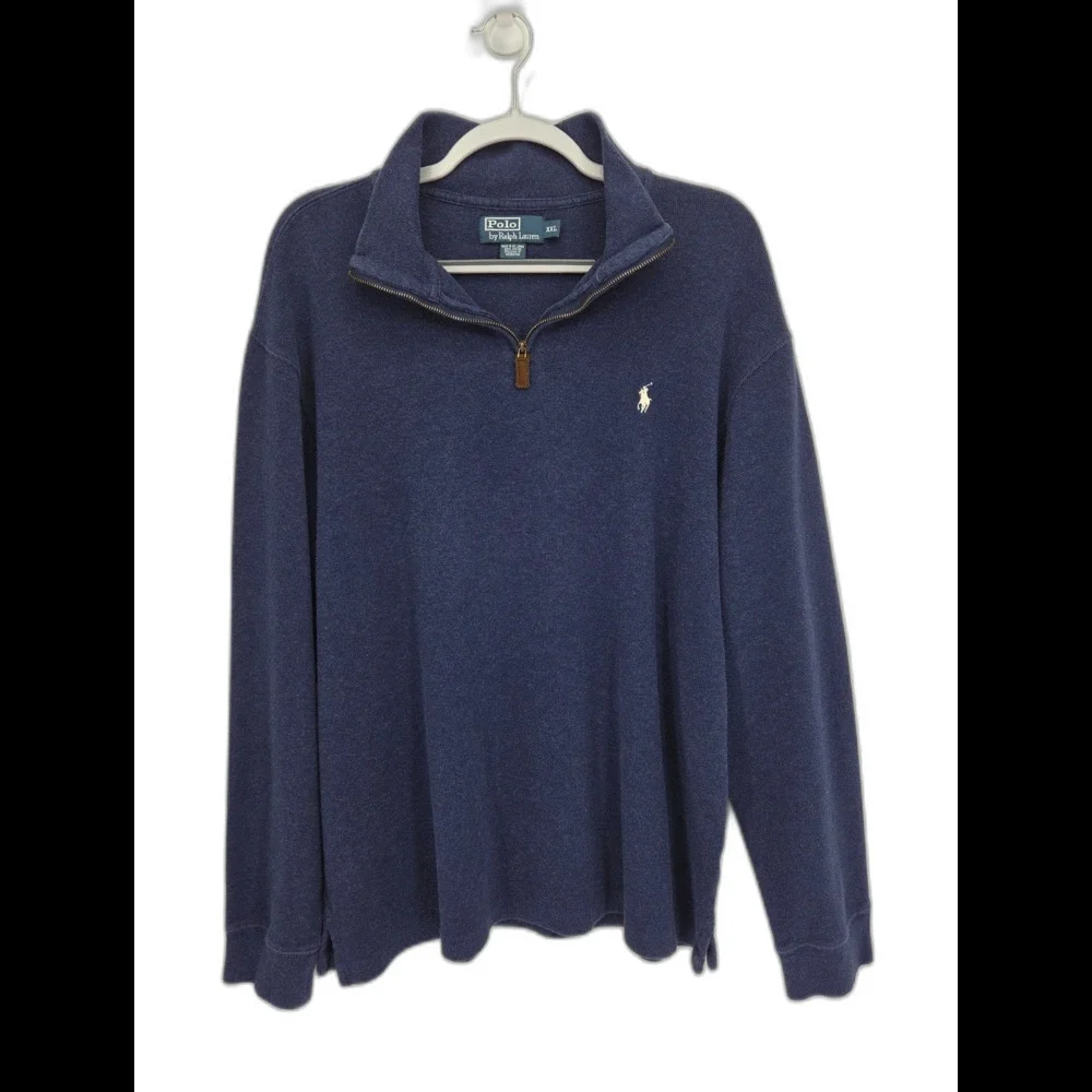 Polo Ralph Lauren Mens XXL 1/4 Zip Pullover Sweater Blue Cotton Pony Logo